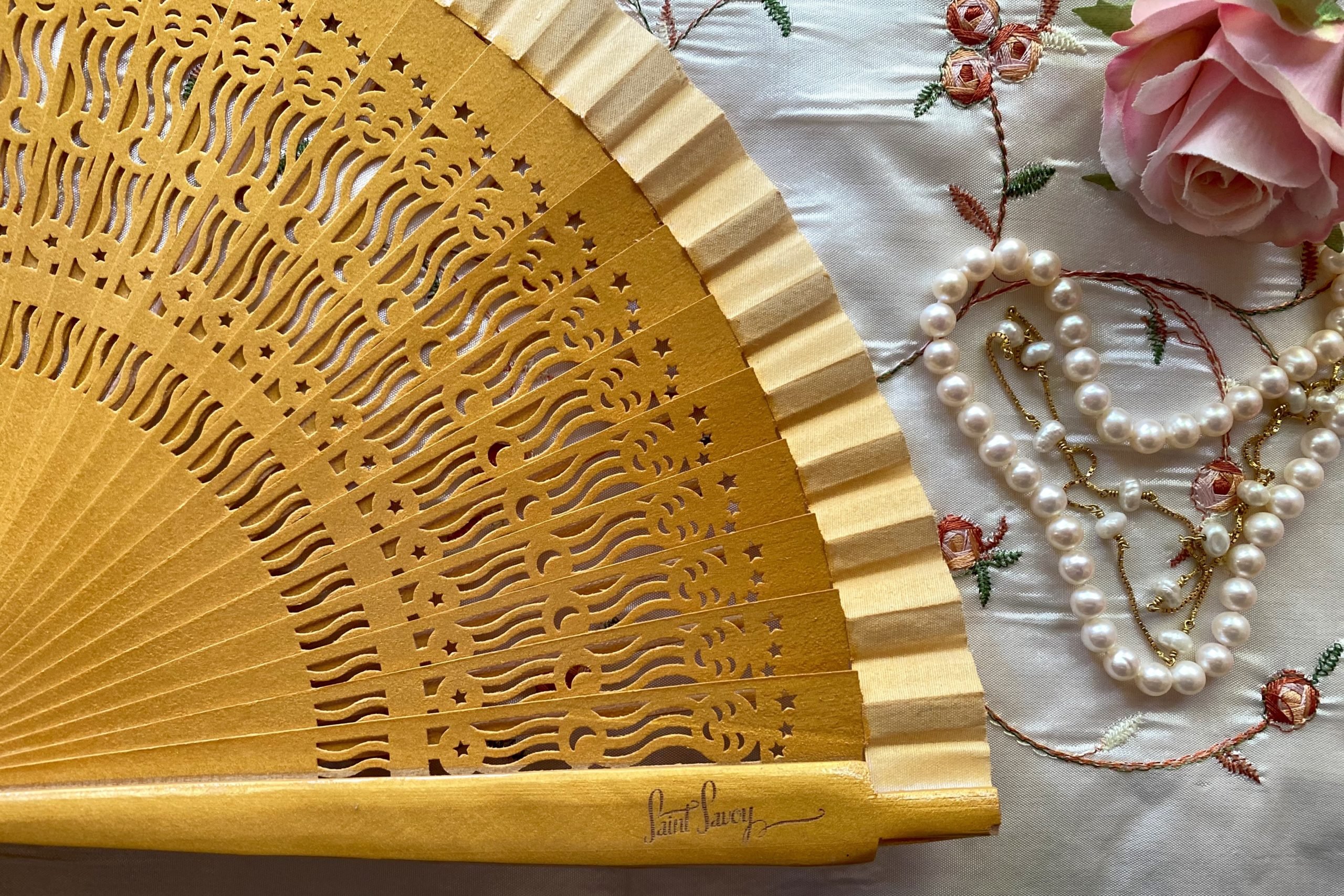Holzfächer »MOON« Gold
