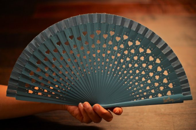 Wooden Hand-Fan "Luck" Blue