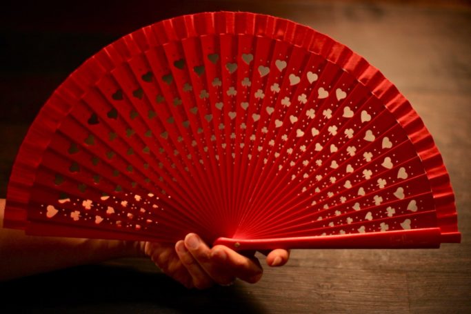 Wooden Hand-Fan "Luck" Red