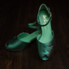 EDEN Jungle, Black and green vintage style heels, ankle strap, padded footbed, leather sole, low, sturdy heel