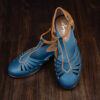 Navy Blue leather shoe vintage reproduction flats made in Europe. Worldwide shipping  