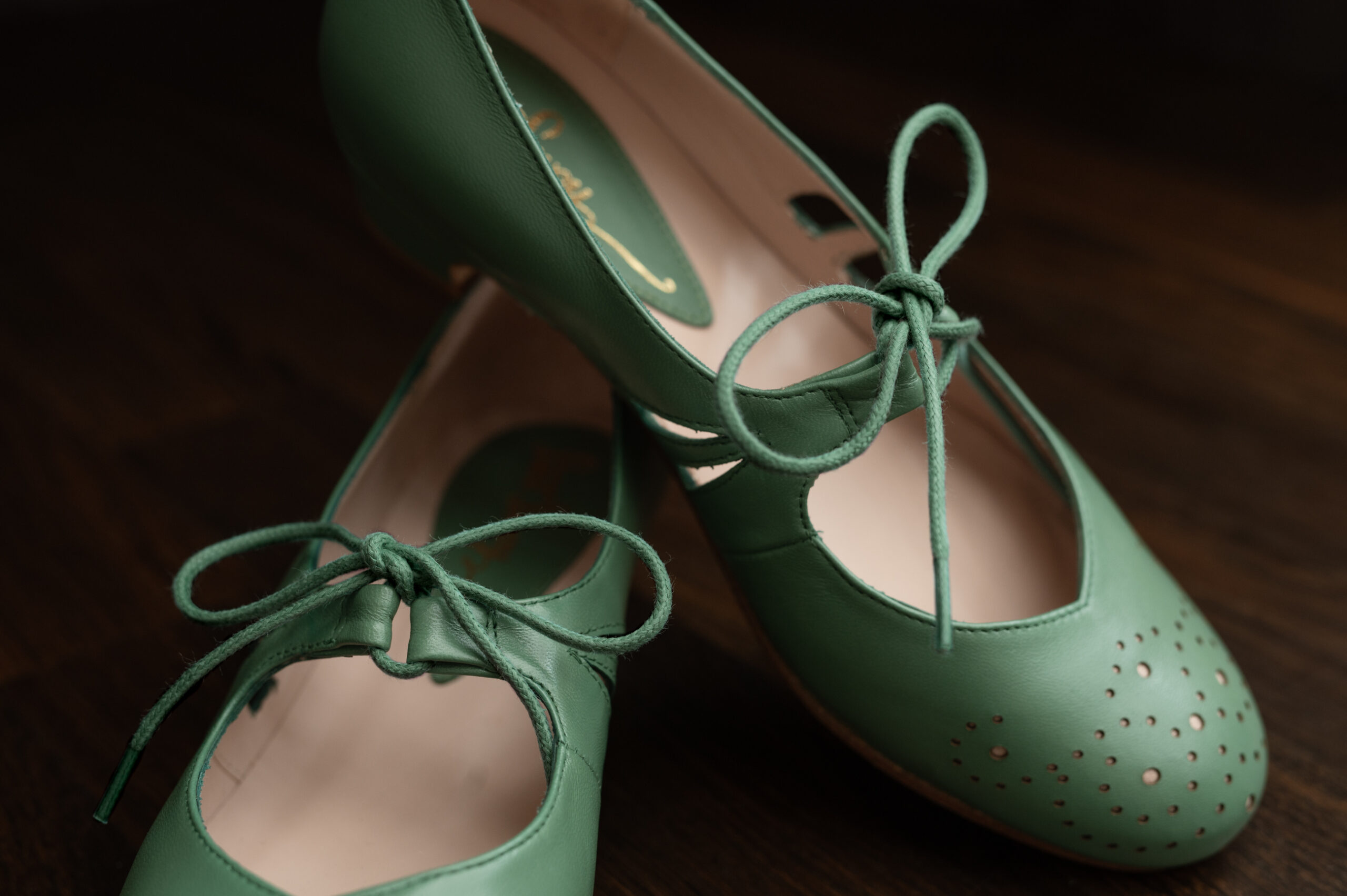 green vintage shoes, dance shoes, comfortable heels, 2cm heel hight, leather ethical production