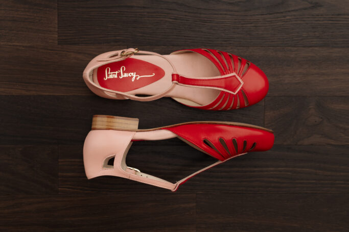 RIVIERA FLAT, Amaryllis, red pink flats, flat sandals, leather, vintage style shoes
